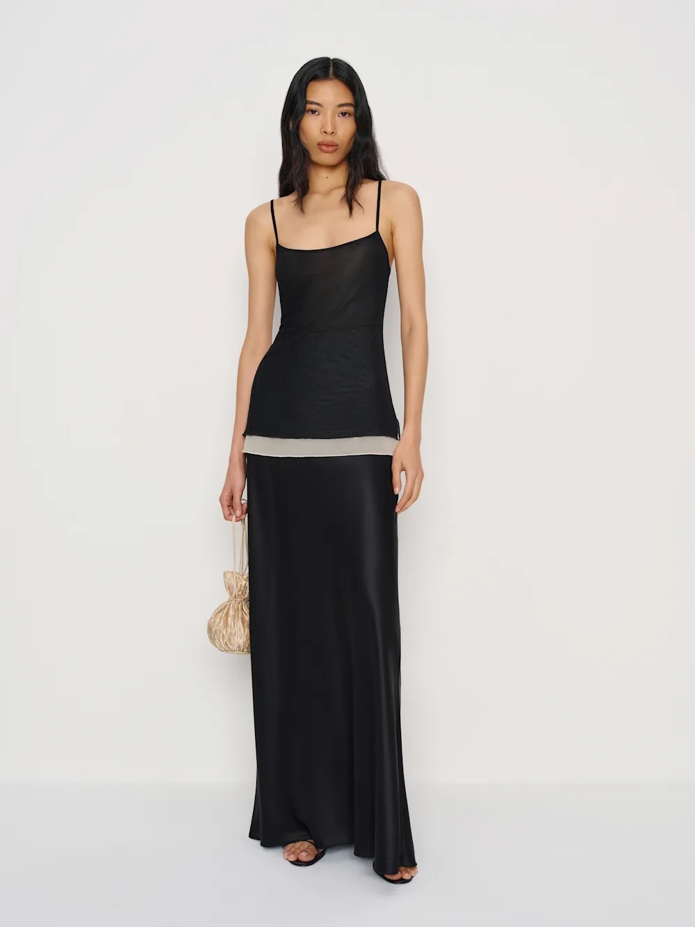 Reformation Black Tank Top with Ivory Hem Accent